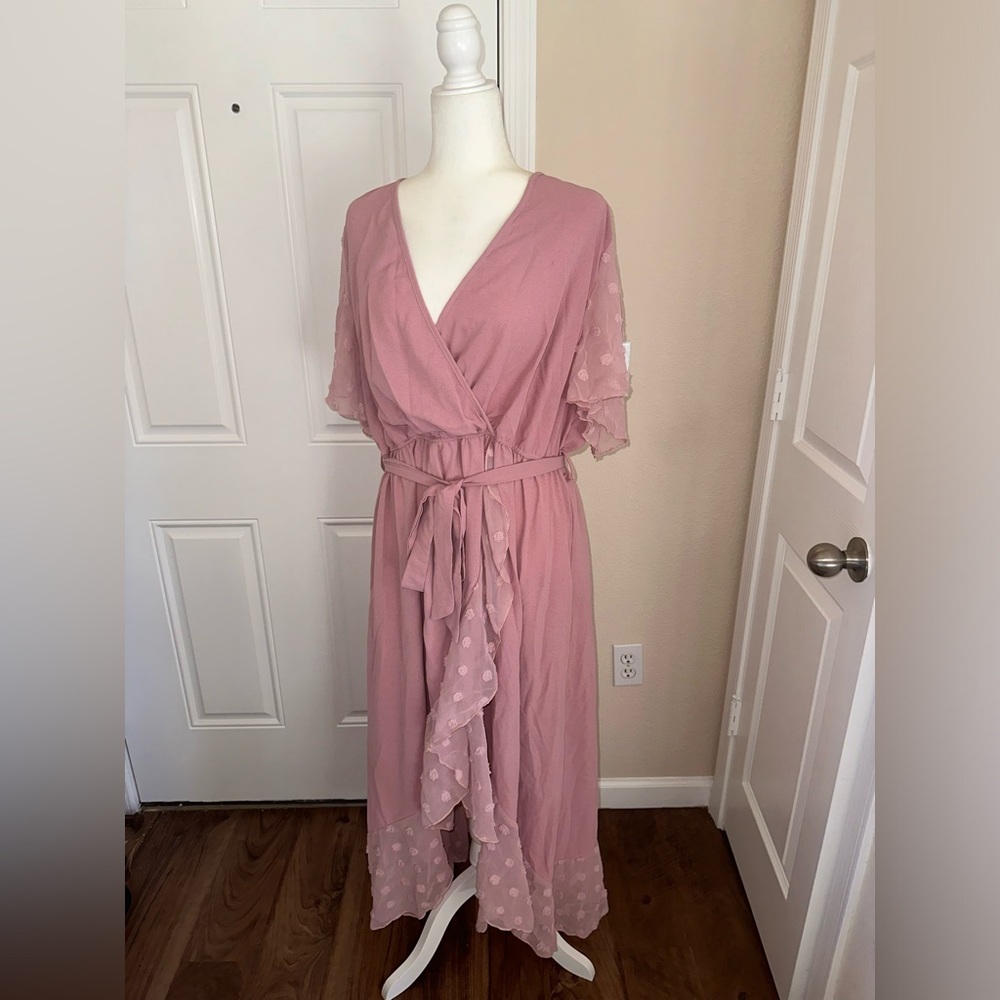 Shein Curve Pink Polka Dot Flowy Maxi Dress Size 2XL - Picture 2 of 14